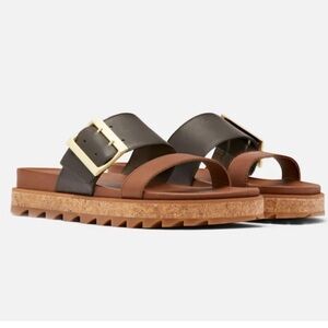 Sorel Roaring Slide Slip on‎ Leather Sandals Black and Brown Size 7.5